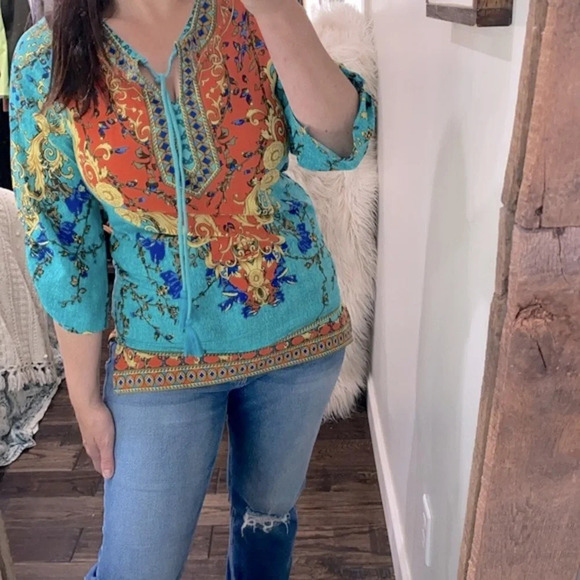 Urban Coco turquoise paisley top with tassels size medium - Picture 3 of 10